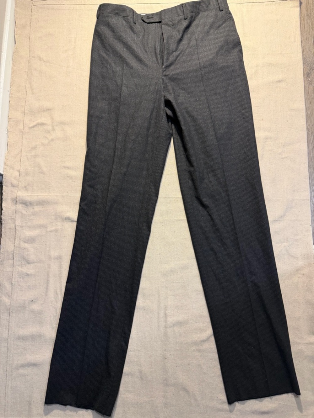 Canali Stretch 52 36x 39 Un Hem NWOT Black Charcoal Pin Stripe